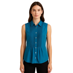 LAUREL Pure SILK Blue Button Down Blouse with Dress Shirt Collar EU 38/ US 8